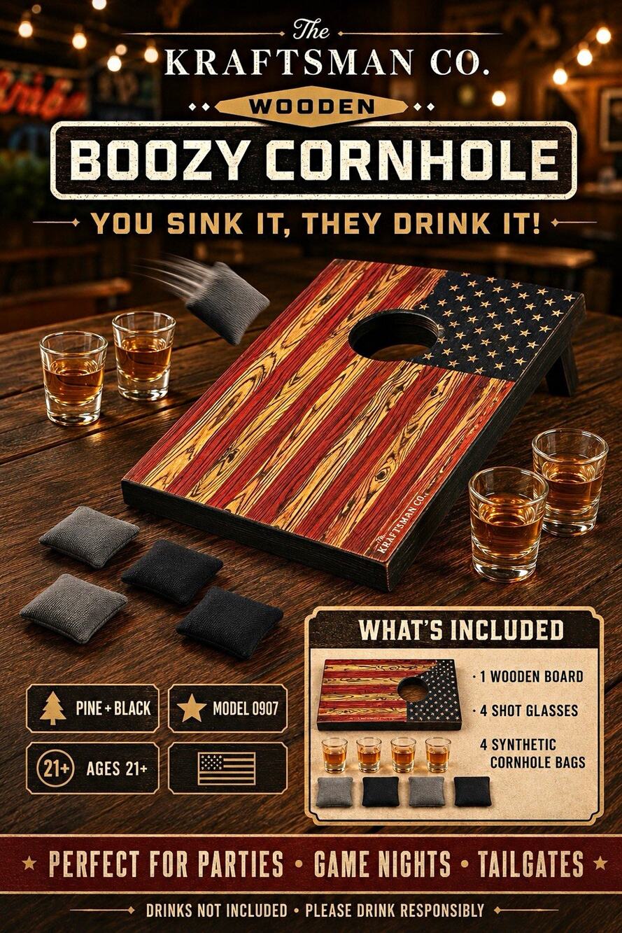 The Kraftsman Co. Mini Wooden Boozy Cornhole Set, 4 Bags, Brown/Black 0907